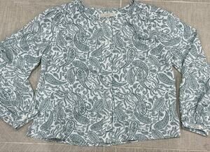 LOFT Green Paisley Textured Corduroy Button Down Top Size M
